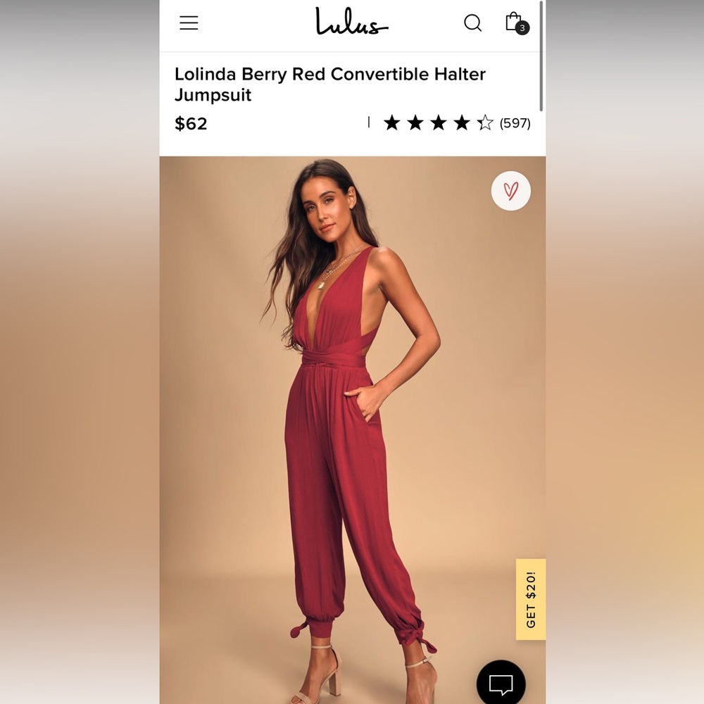 Lolinda Berry Red Convertible Halter Jumpsuit